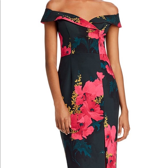 black halo off the shoulder dress